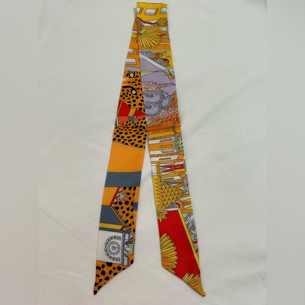 ORANGE LEOPARD CHEETAH PRINT SKINNY SCARF BAG HANDLE WRAP TIE PURSE HAIR RIBBON - Picture 8 of 11